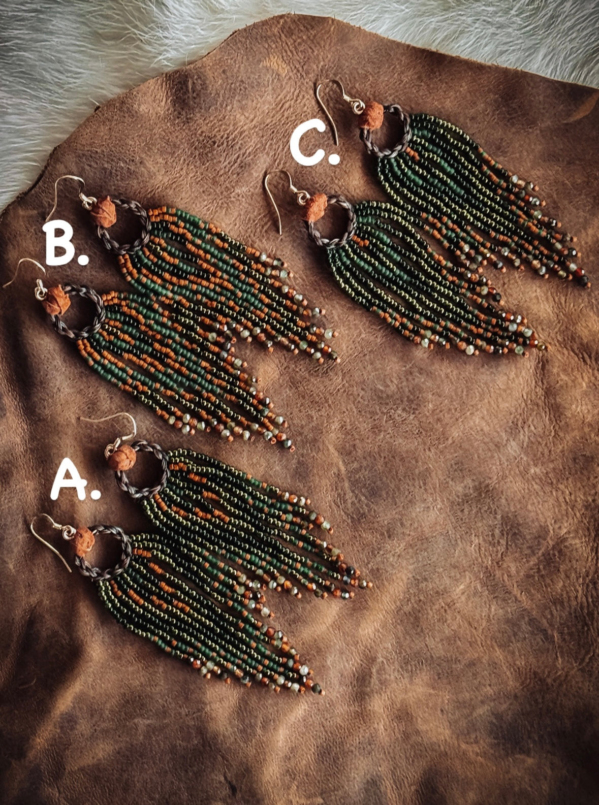 Back Country Hunters W/Green Tourmaline + Orange Garnet Gem Stone Ends