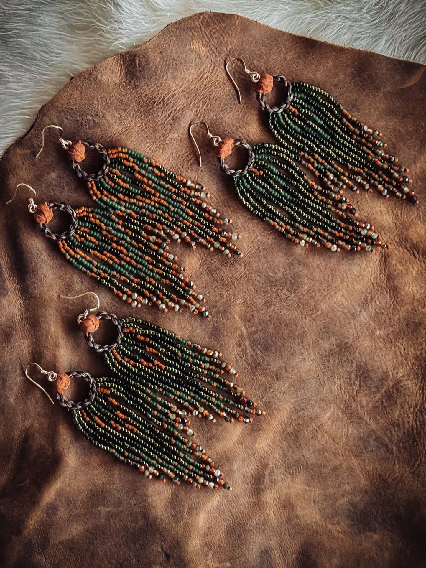 Back Country Hunters W/Green Tourmaline + Orange Garnet Gem Stone Ends