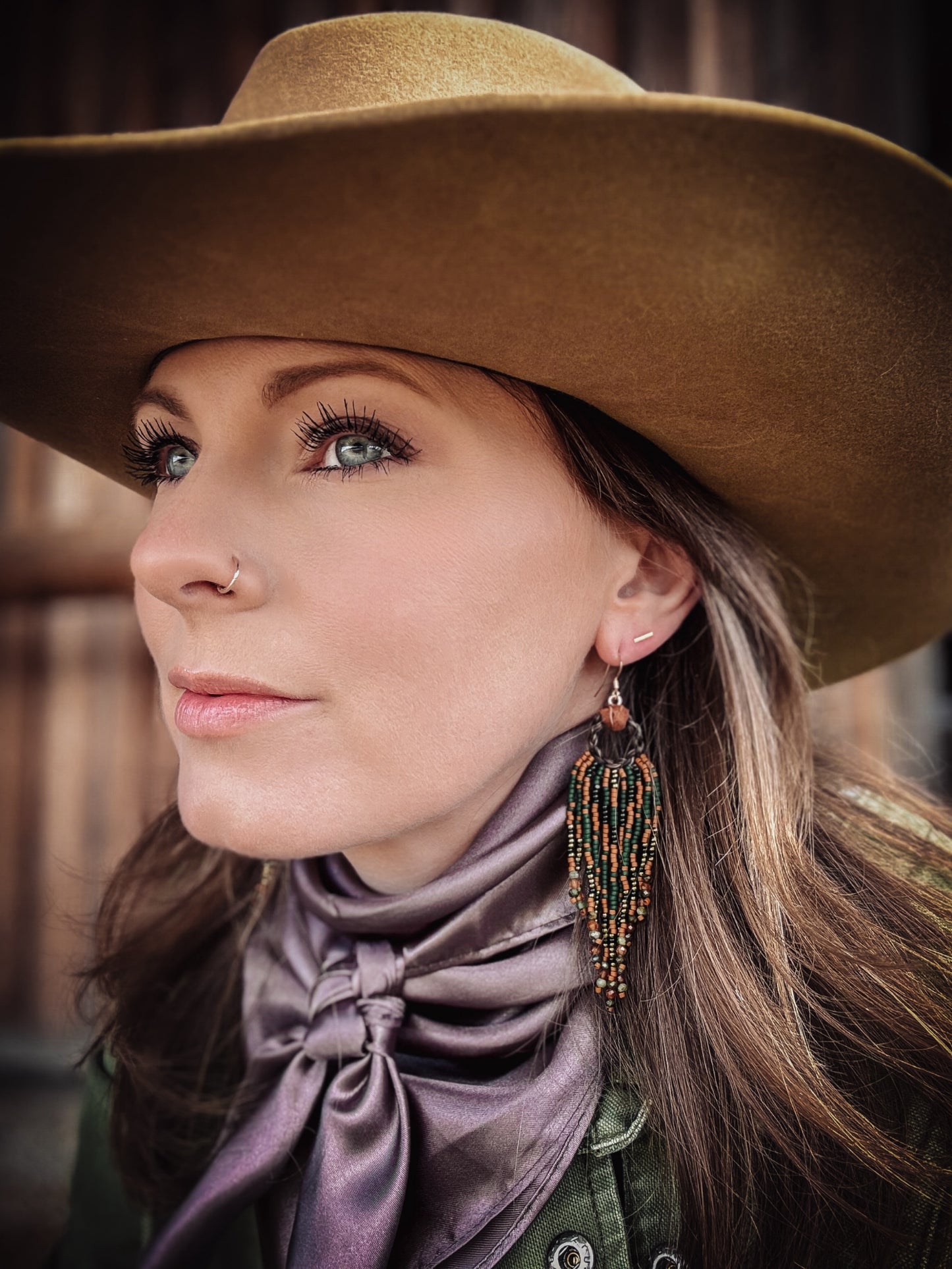 Back Country Hunters W/Green Tourmaline + Orange Garnet Gem Stone Ends